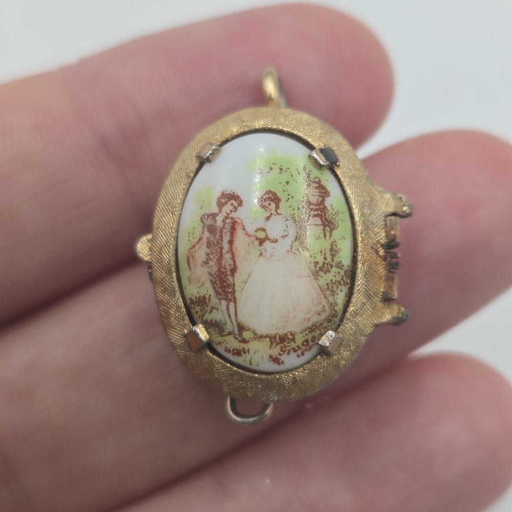 Vtg KENT Swiss Incabloc Wind Up Pendant Secret Watch Victorian Couple Works Rare